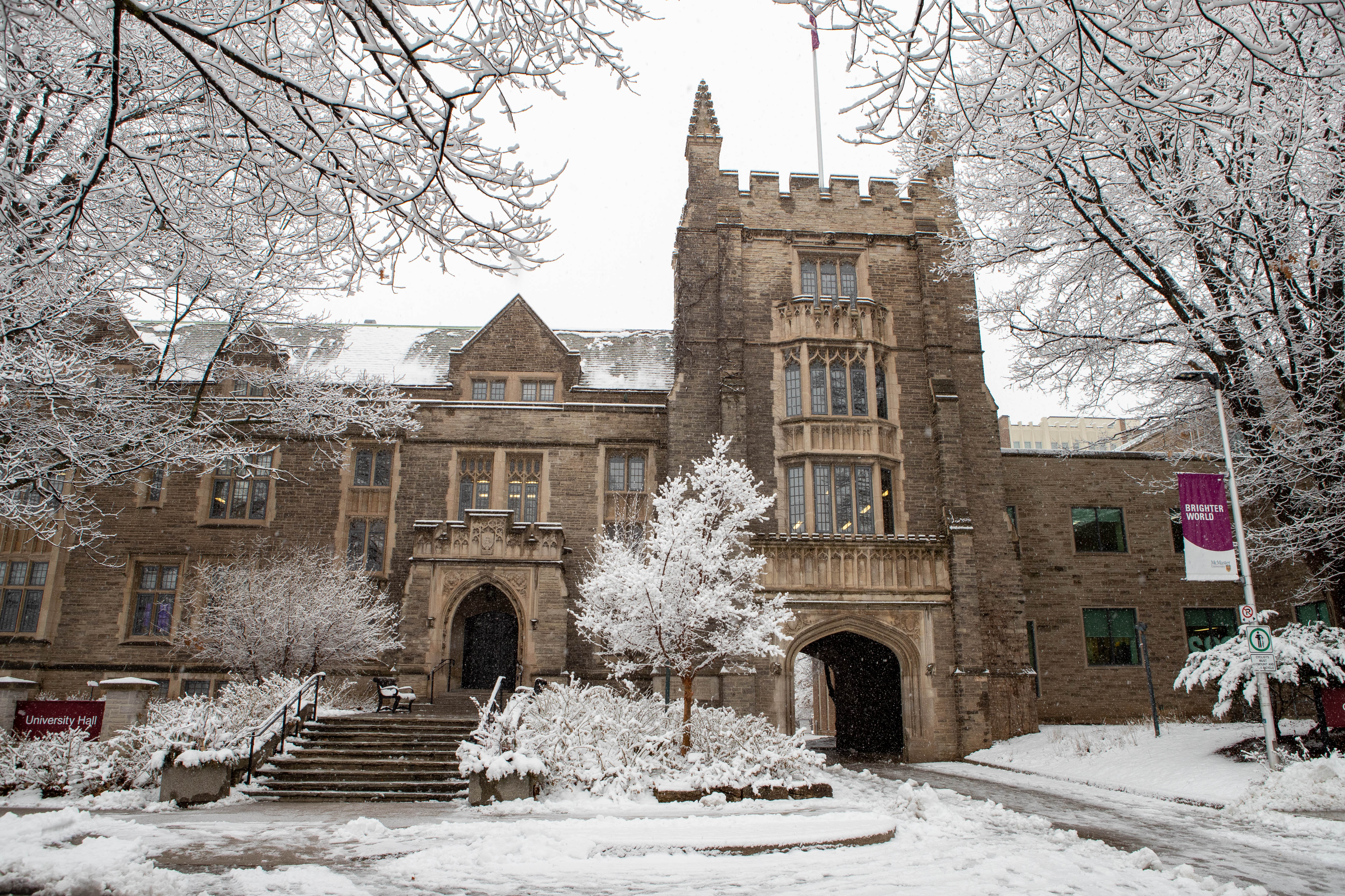 snowy image of McMaster campus