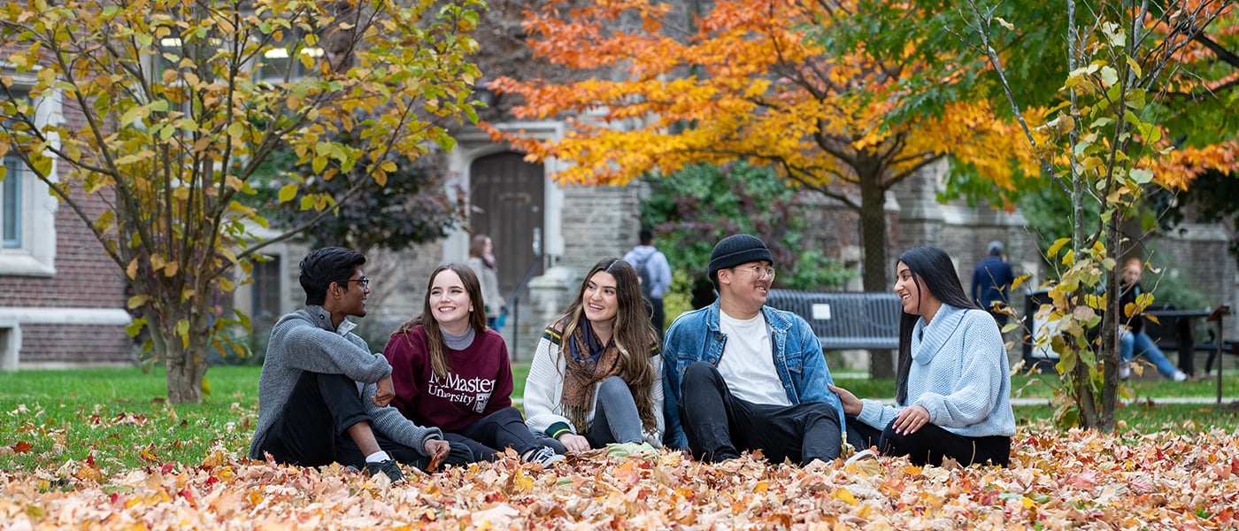 Fall image of McMaster students on campus